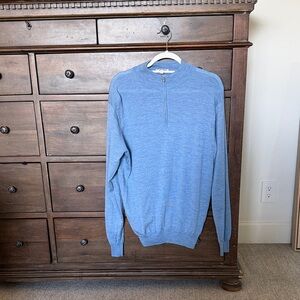 Peter Millar Light Blue Merino Wool Quarter-Zip Sweater-Size M